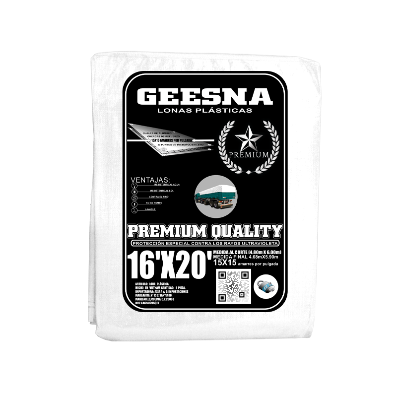 LONA PREMIUM BLANCA 16X20 FT 220 G 4.80X6.00 MTS GEESNA | 60164